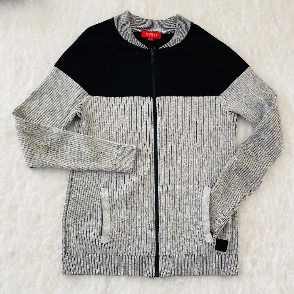 Guess Los Angeles Mens Gray Full Zip Pocket Rib Knit Cardigan Sweater Size M